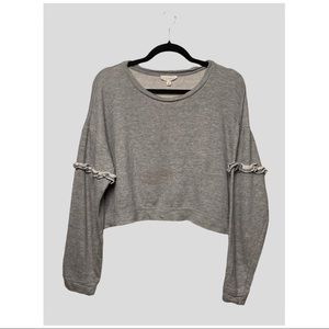 LA HEARTS | CROPPED GRAY COTTON RUFFLE SLEEVE SWEATSHIRT